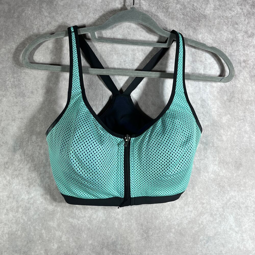 Victoria's Secret VSX Sports Bra Womens Size 34DDD‎ Teal Front Zip Racerback